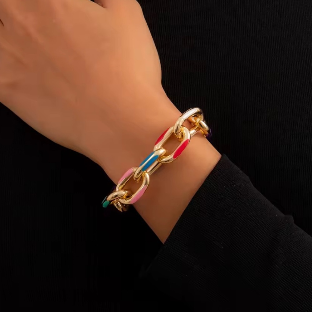 Colorful Gold Chain Necklace and Bracelet Set - Picture 4 of 7